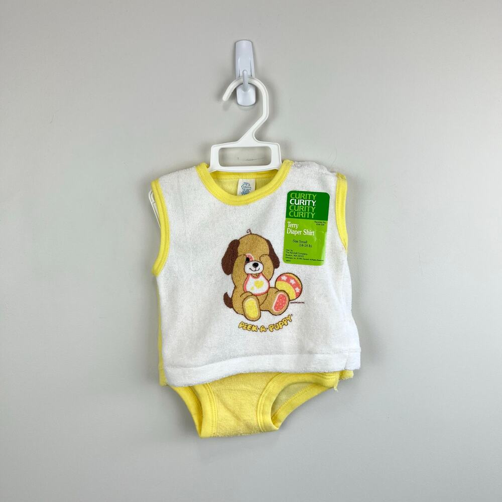 Vintage Curity Peek-A-Puppy Terry Diaper Shirt Set Small NWT